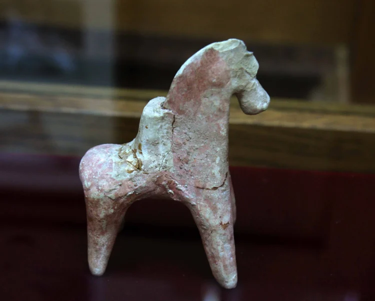 Ancient racehorse figurines are on display at the Ashgabat Museum