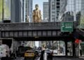 Towering homage to Buddhas destroyed by Taliban rises over Manhattan