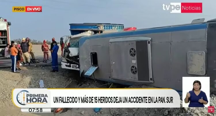 Pisco: Crash between tourist bus and truck leaves one dead on the Panamericana Sur