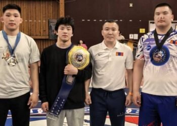 Mongolian Freestyle Wrestler Wins Championship Gold Belt