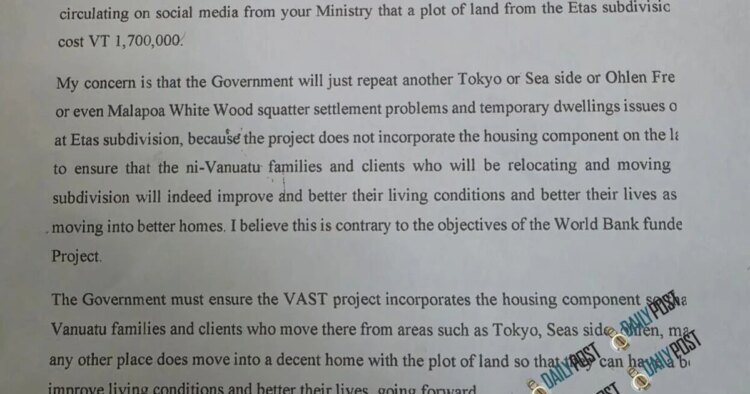 Chief Kalpoilep raises concerns over Etas Subdivision in letter to Government