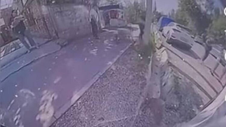 A teenager on a scooter hits a pregnant woman on the sidewalk in Bishkek
