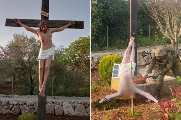 They condemn the act of an Israeli soldier who vandalized a statue of Christ