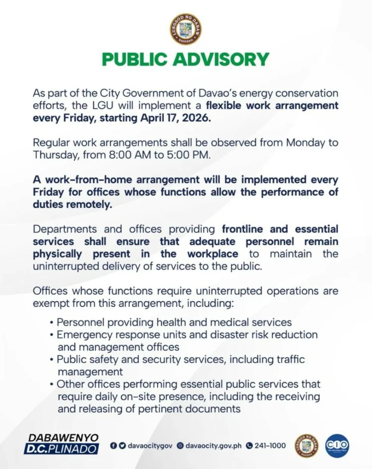 Manila Bulletin – Davao City to implement flexible work setup starting April 17
