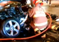 Car demolishes road dividers, crashes into pole and catches fire; PMT reports three injuries