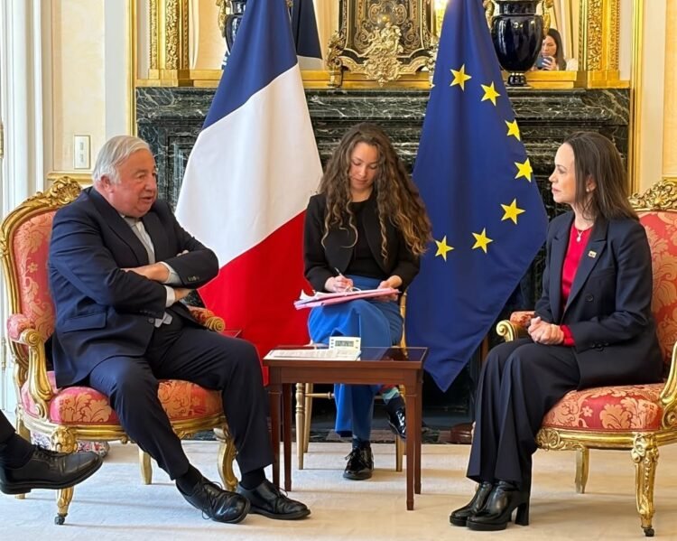 María Corina Machado meets with the president of the French Senate to talk about transition and elections in Venezuela
