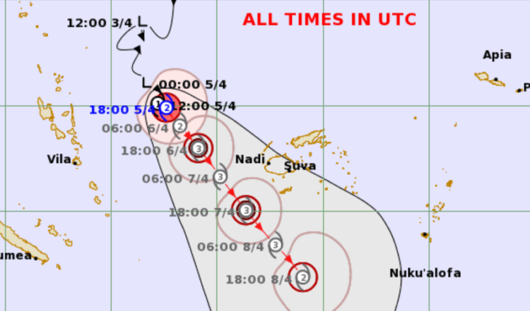 TC Vaianu strengthens to Category 2, tracks West-northwest of the Yasawa and Mamanuca groups