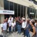 Union representatives call for a mobilization to the US embassy on April 16
