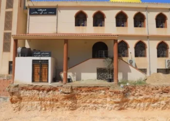 A real estate promotion closes the entrance to a mosque