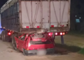 A woman died on Route 5 after colliding from behind with a truck parked on the side of the shoulder