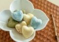 Heart-shaped seolgi (steamed rice cakes with strawberry jam filling)