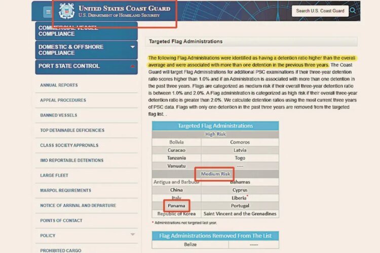 Panama Ship Registry is placed in the medium risk category of international compliance
