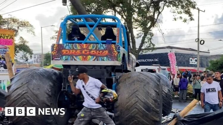 Three dead after monster truck crashes into crowd At least 38 people were injured when the vehicle ploughed into the crowd at a show in Colombia. 5 hrs agoLatin America