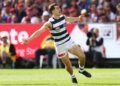 Oisín Mullin prepares to reach his half-century of AFL appearances since signing with Geelong in 2022