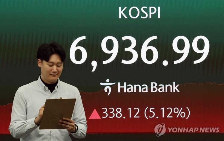 (2nd LD) Seoul shares spike over 5 pct to approach 7,000 on chip rally; won sharply up