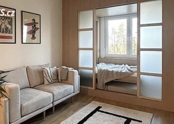 The architect talked them into a folding sofa. Instead, he inflated the apartment using the door