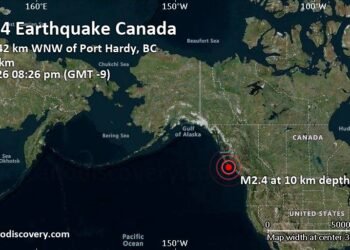 Weak Mag. 2.4 Earthquake – North Pacific Ocean, 71 km South of Marshall Island, British Columbia, Canada, on Tuesday, May 5, 2026, at 08:26 pm (GMT -9)