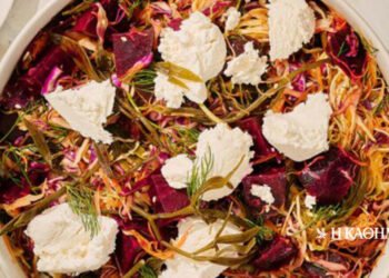 Anafiotiki beetroot salad, with fennel and xiali