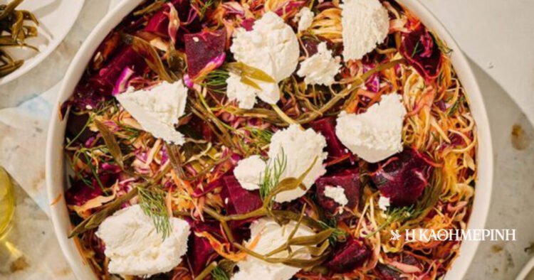 Anafiotiki beetroot salad, with fennel and xiali