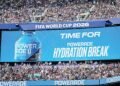 Football surrounded by advertisements