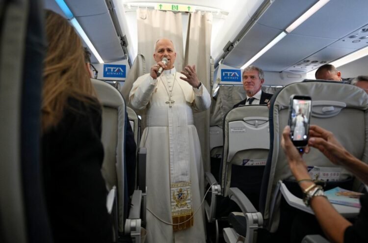 Pope Leo XIV renews call for peace during flight to Spain