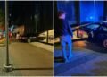 A BMW drove into the hotel restaurant in Vilnius after breaking the glass window wall