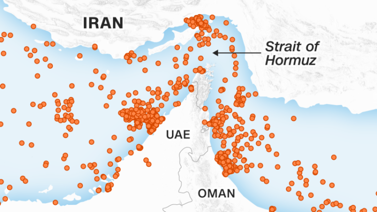 Tracking traffic in the Strait of Hormuz, in live maps and charts