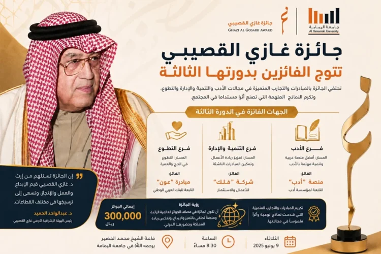 Next Tuesday.. The Ghazi Al-Gosaibi Award crowns the winners in literature, development and volunteerism – Saudi News