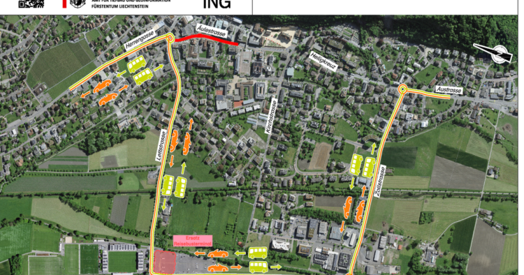 Complete closure of Äulestrasse in Vaduz at the weekend
