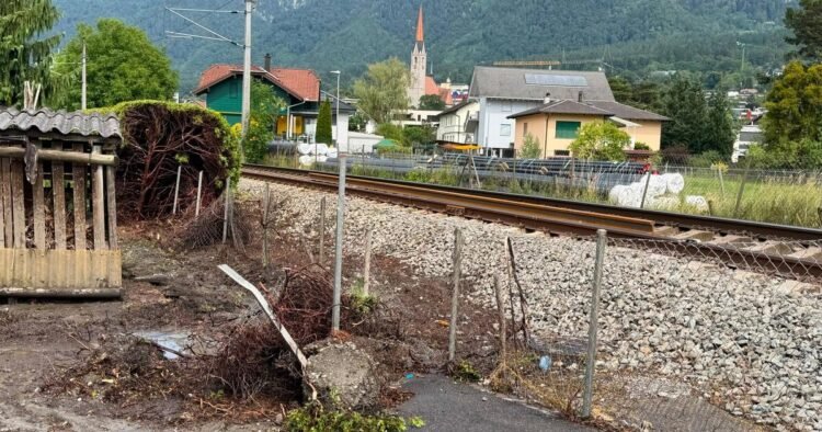 Hedge fire on the railway track in Schaan