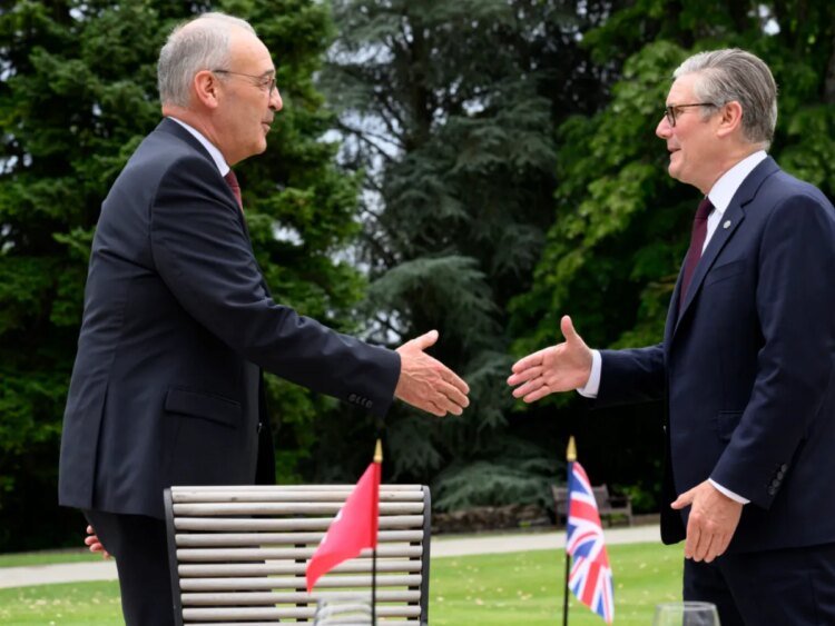 Swiss president talks free trade with UK PM Starmer in Evian
