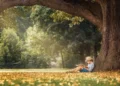 With a book under the pines