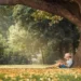 With a book under the pines