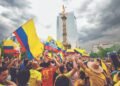 Colombian fans have a party at the Ángel de la Independencia before the debut against Uzbekistan
