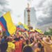 Colombian fans have a party at the Ángel de la Independencia before the debut against Uzbekistan