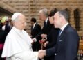 The head of government, Xavier Espot, the minister Baró and the general trustee, Carles Ensenyat, attend the mass of Leo XIV in Barcelona
