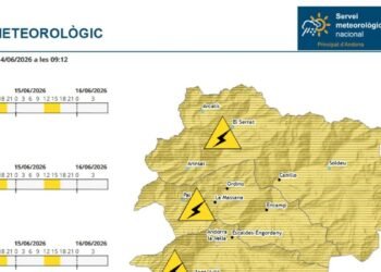 Yellow warning for thunderstorms in Andorra today and tomorrow afternoon