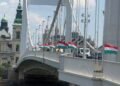 Elizabeth Bridge ‘Restored’ in Red, White, and Green instead of Rainbow Flags