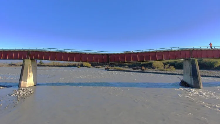 A rail bridge pier collapsed during a storm. The line stayed open until a driver noticed the gap
