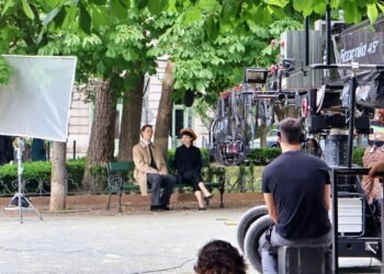 Ansel Elgort Spotted Taking Pictures with Fans during “Dinner with Audrey” Shoot in Budapest