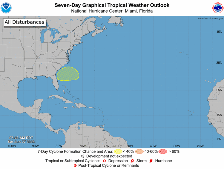 NHC Monitoring Low-Risk Weather Disturbance Off US Southeast Coast
