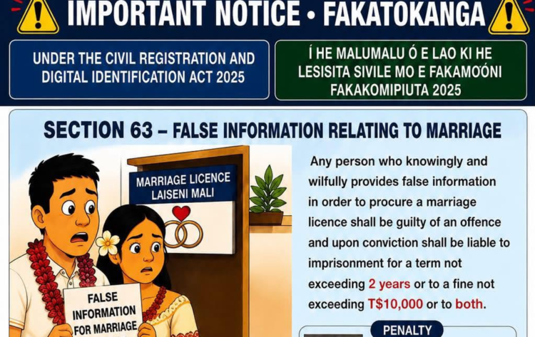 Tonga Justice warns over false information in birth, death and marriage registrations – Kaniva Tonga News
