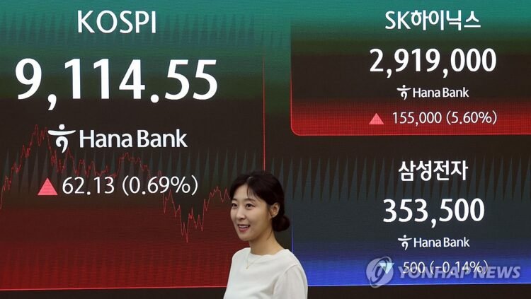 (2nd LD) Seoul shares close at fresh peak above 9,100 on chip gains amid U.S.-Iran talks