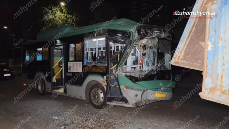 The bus serving route No. 46 collided with a truck parked on the road. there are wounded. Shamshyan.com