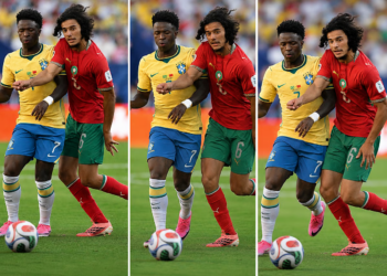 Brazil draws with Morocco. Crowd watches the game in Lisbon