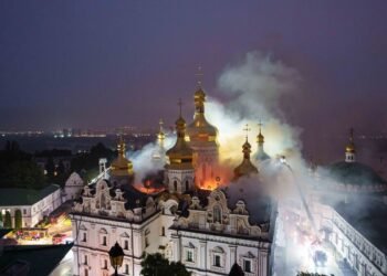 Famous Pechersk Lavra monastery in flames after attacks on Kyiv