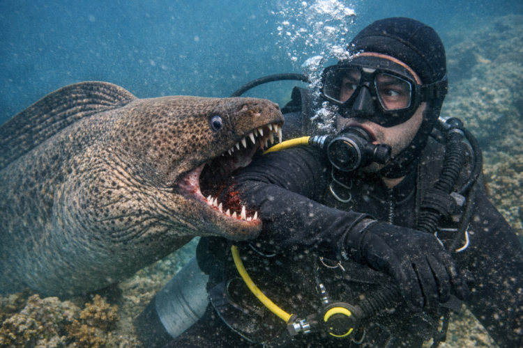 Slobodna Dalmacija – An unexpected attack in the depths: a moray eel bit a diver, the teeth pierced the thick diving suit, he ended up needing stitches…