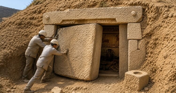 It remained sealed for 2,600 years: An intact burial chamber was found behind a giant stone block