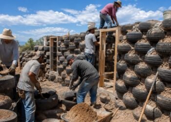 Houses are cool in summer and warm in winter: They use old tires as bricks