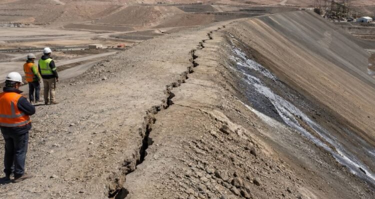 A meter-long fissure formed at the top of the mine